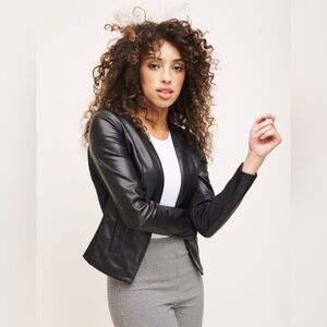 XS Dynamite Open Front Black Faux Leather Jacket